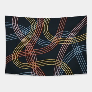 Different Paths Crossing - Pastel Pencil Lines in Dark Background Tapestry