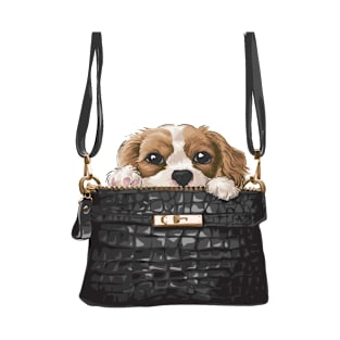 Little puppy in black leather purse T-Shirt