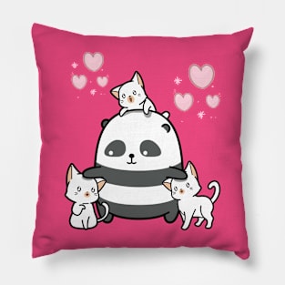 Cute Panda Play With Three Kitten Pillow