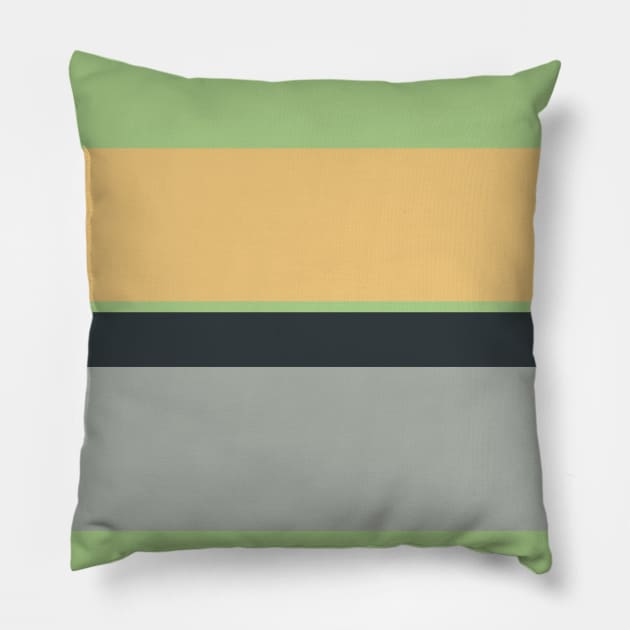 A refined blend of Silver Foil, Onyx, Slate Green, Laurel Green and Pale Gold stripes. Pillow by Sociable Stripes