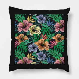 Tropical Bouquet of Hibiscus Colorful Flowers Pillow