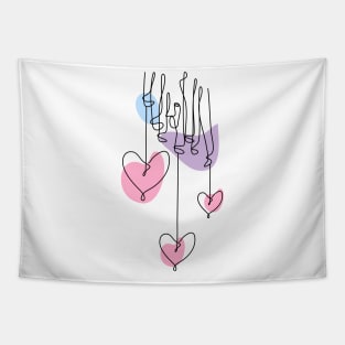 Heart Shaped Hand Draw One Continuous Line Valentines day Tapestry