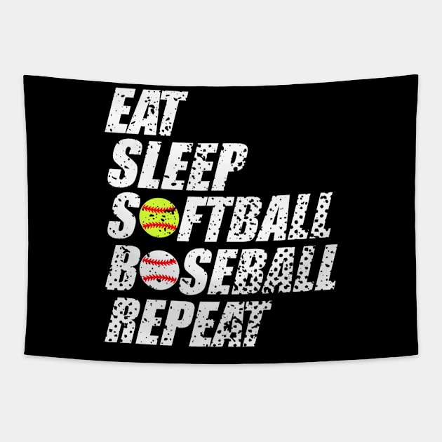 Softball Baseball Repeat Shirt Cool Cute Gift Ball Mom Dad Tapestry by Chicu