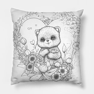 cute bear drawing in roses Pillow