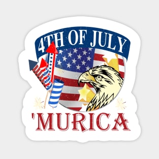 Murica 4th of July Retro Eagle Murica 2022 Funny Patriotic Magnet
