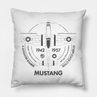 Vintage P51 Mustang USAAF WW2 Fighter Plane Pillow