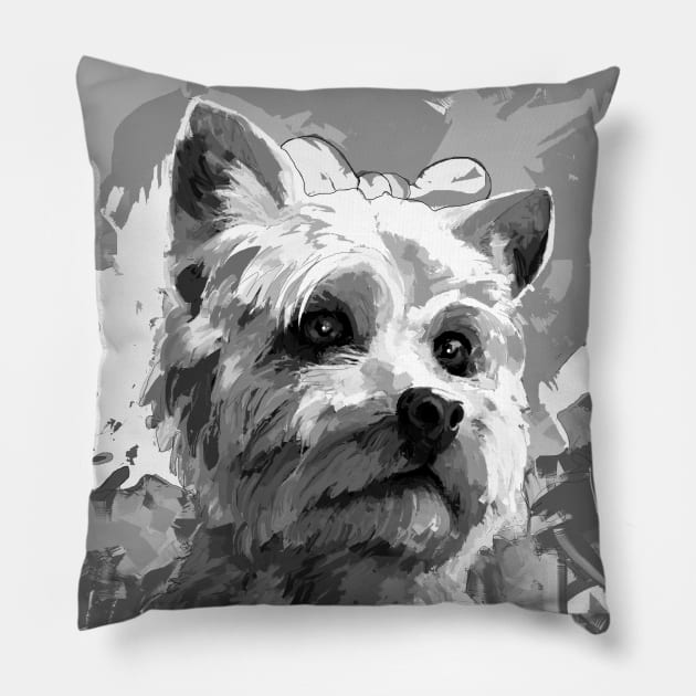 Yorkshire Terrier Mom Black and White Pillow by mailsoncello