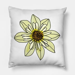 Yellow Minimal Line Drawing Collarette Dahlia Flower Pillow