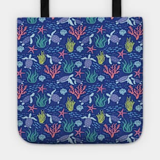 Blue sea turtle underwater ocean pattern Tote