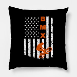 Bmx Bike Sport Usa American Flag For Motocross Biking Fan Pillow