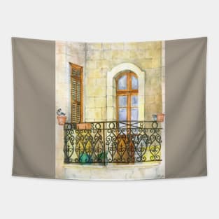 Jerusalem balcony with pigeons Tapestry