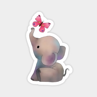 Elefant mit rosa Schmetterling Magnet