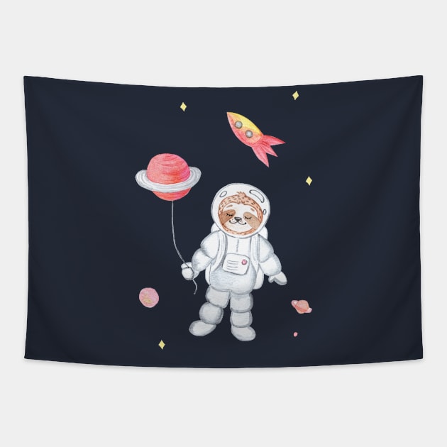 sloth in space Tapestry by DreamLoudArt