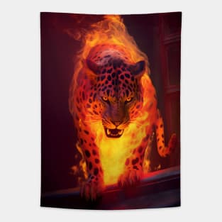 Fiery Leopard Tapestry