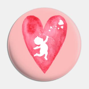 White cupid in red heart Pin