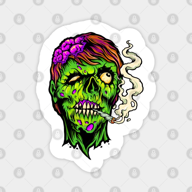 Brains and Weed - Happy Halloweed Trippy Zombie Magnet by PosterpartyCo