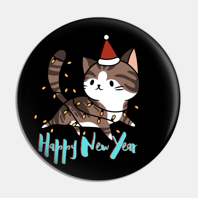 HAPPY NEW YEAR! Cute Kitty Cat Pin by Rightshirt
