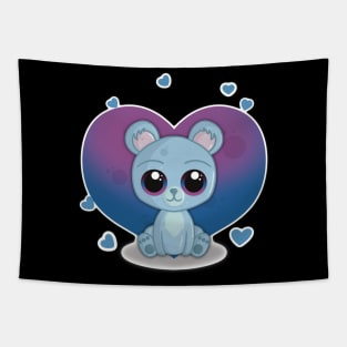 Cute Little Light Blue Valentine Teddy Bear with Hearts Tapestry