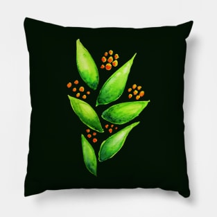 Abstract Watercolor Green Plant With Orange Berries Pillow