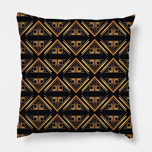 Black and Gold Art Deco Pillow by The Lucid Frog