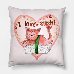 sushi cat I love sushi heart Pillow