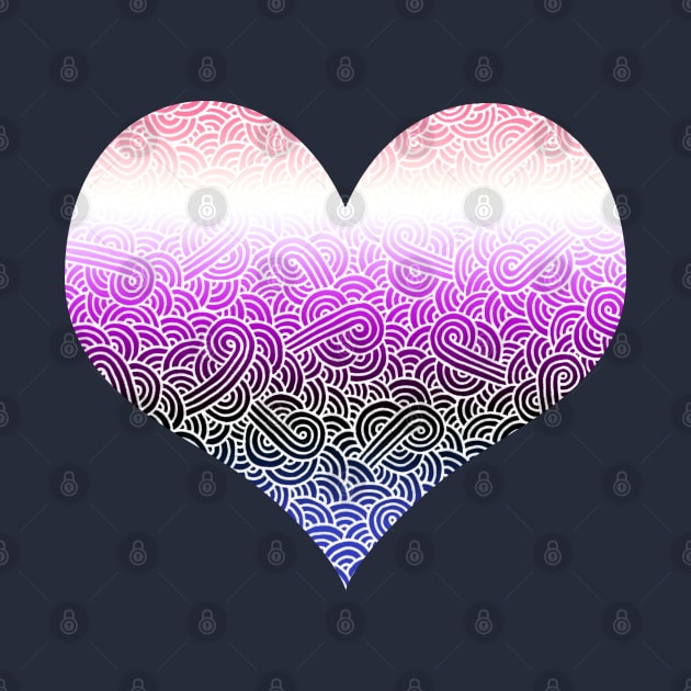 Ombré genderfluid colours and white swirls doodles heart by Savousepate