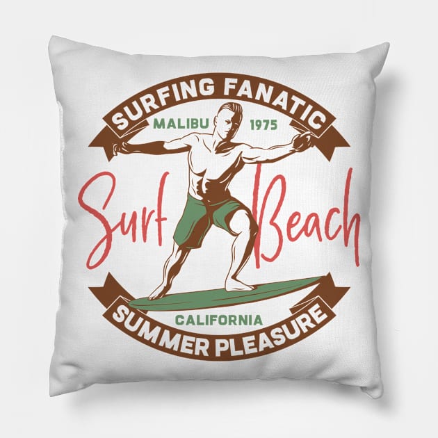 Surfing fanatic summer pleasure Pillow by Design by Nara