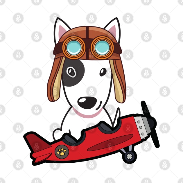 Cute bull terrier is in a vintage plane by Pet Station