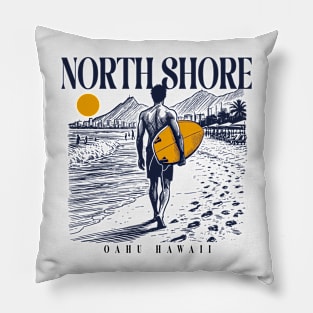 Vintage Surfing North Shore Oahu, Hawaii // Retro Surfer Sketch // Surfer's Paradise Pillow