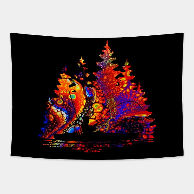 Kayak Fisherman Scene with Marbled Background Tapestry by SAMMO