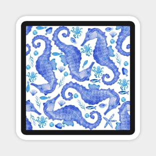 blue watercolour seahorses Magnet