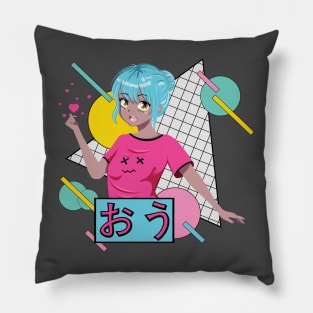 Friendly anime girl with blue hair Pillow