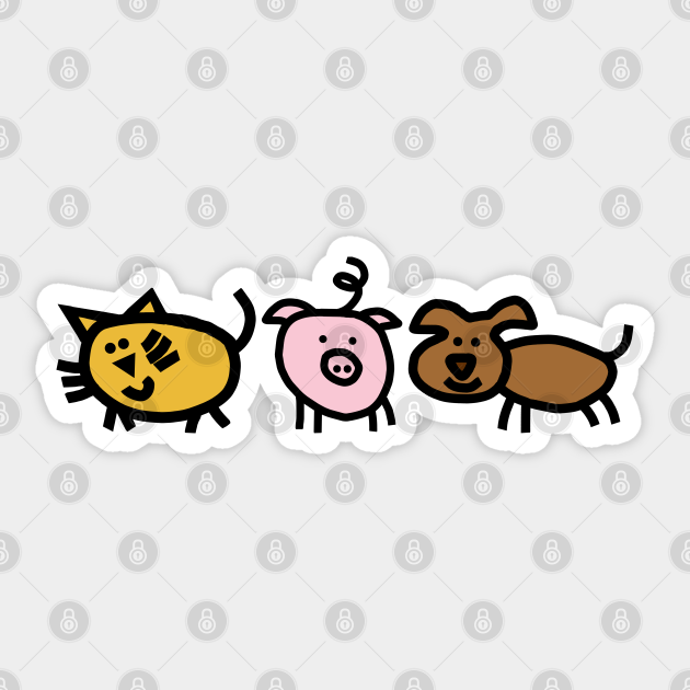 Cute Animals Cat Pig Dog for Kids - Animals - Sticker