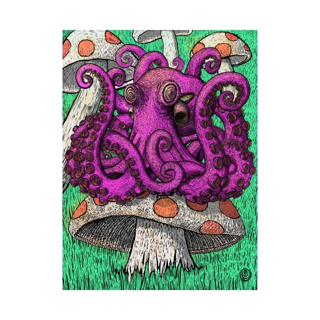 Octopus on Mushrooms by Octomanart