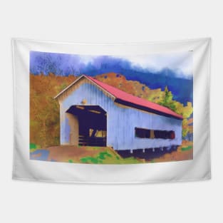 Covered Bridge With Red Roof Tapestry
