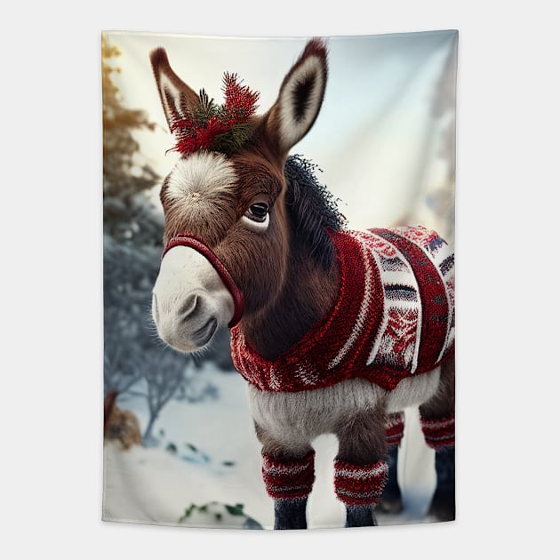 Cute Christmas Donkey Tapestry by Art8085