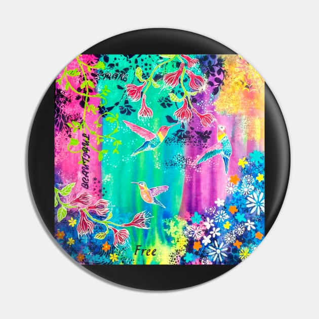 Hummingbird Magical Forest Pin by traceyart