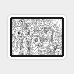 Abstract black and white grid and curves drawing Magnet