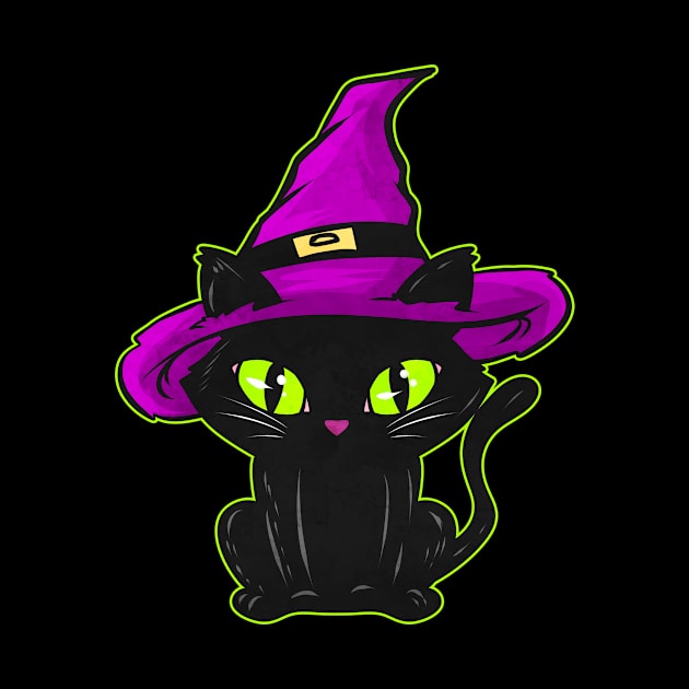 Cute Black Cat With Witch Hat For Halloween by SinBle