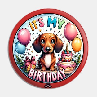 It's My Birthday Doxie Puppy Pin