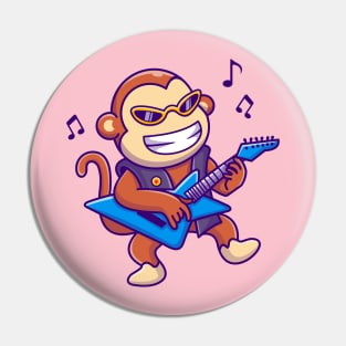 Cute Monkey Playing Guitar Cartoon Pin