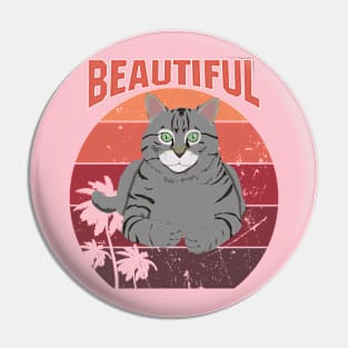 beautiful cat sitting at retro sunset Pin