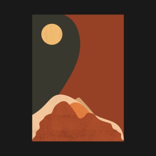 Sun & Moon Artwork With mountains. Boho art of moon at night and terracotta mountains. T-Shirt