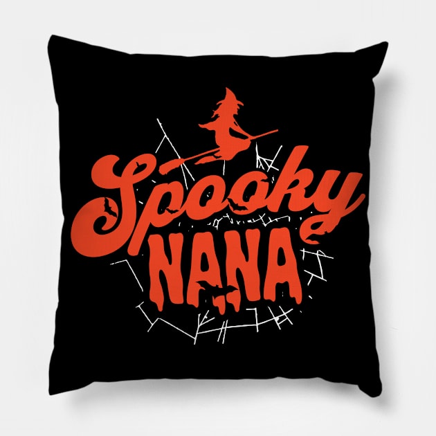 Cute Halloween Spooky Nana Orange and Black Halloween Witch Grandmother Pillow by SLAG_Creative