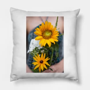 Happy Yellow Sunflower Bouquet Pillow