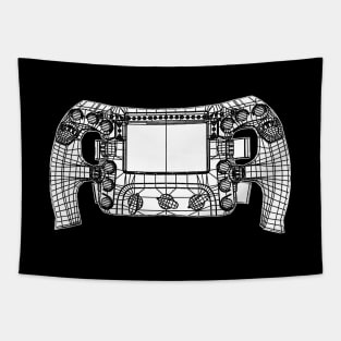 White F1 Steering Wheel Blueprint Sketch Art Tapestry