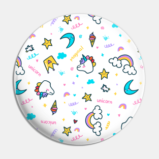 Unicorn Pattern Cute and Colorful Unicorns and Rainbows Pin