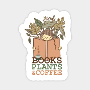 Books Plants and Coffee Magnet