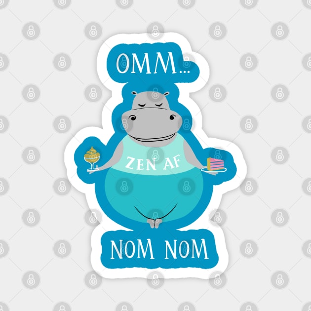 Omm Nom Nom - funny yoga hippo Magnet by BexMorleyArt