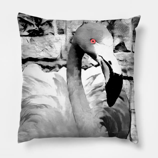 Flamingo Black and White Spray Paint Wall Pillow by Nuletto